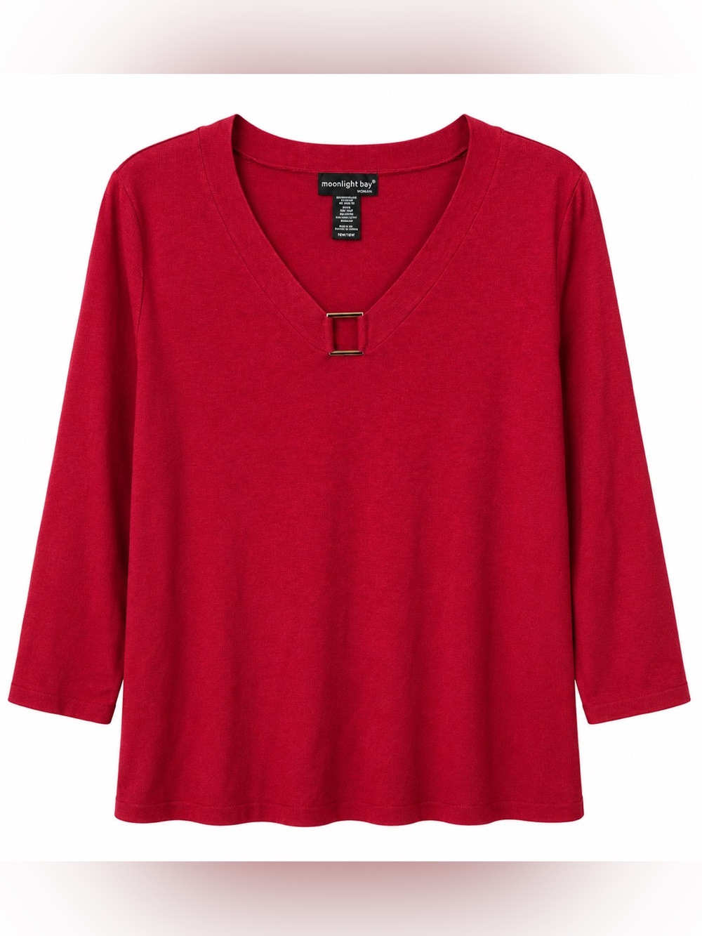 Moonlight Bay Woman Red V-Neck Soft Stretch Cotton Blend Sweater Plus 14W/16W